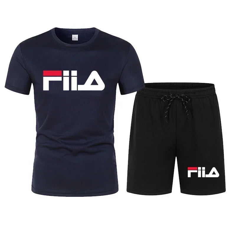 Men's short-sleeved suit, modern casual summer sports outfit, moisture-wicking and breathable mesh T-shirt and shorts combinatio