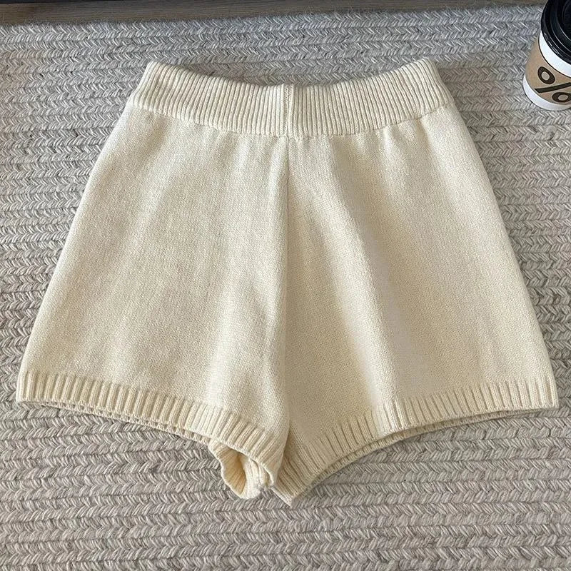 High-Waisted Elastic Knit Shorts Women's Anti-Exposure Outerwear Warm Pants Base Layer Thermal Pants Harajuku Vintage Y2K Shorts