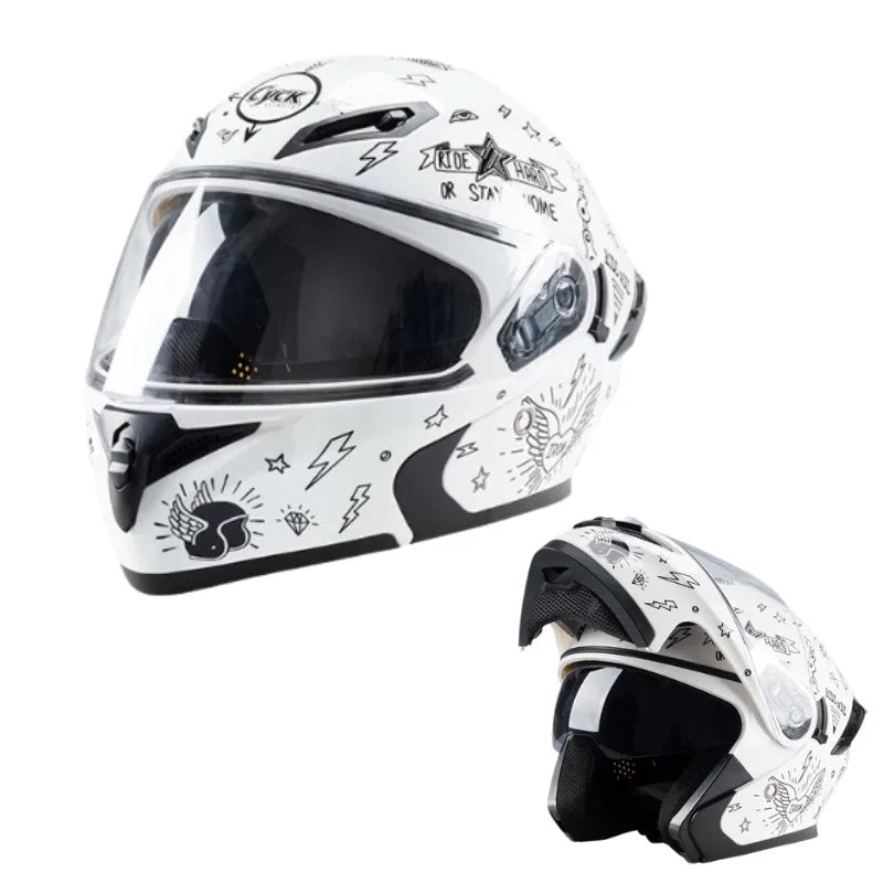 Motorcycle Helmet Men's and Women's Flip Face Helmet Double Mirror Semi Full Coverage Motorcycle Personality Capacetes De Moto