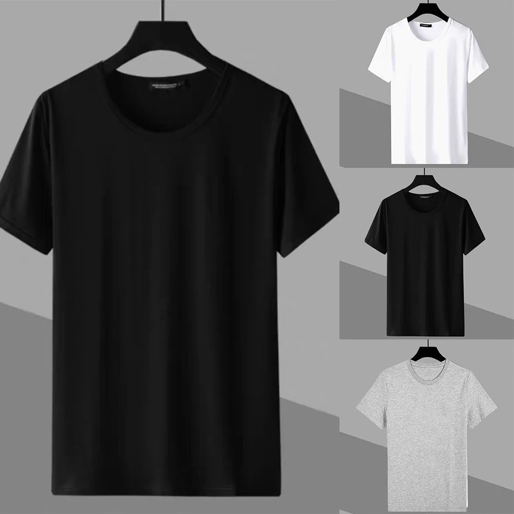 Hot Fashion T-shirts Mens Solid Stretch Baselayer Unisex Basic Bottoming Breathable Comfort Plain Short Sleeve