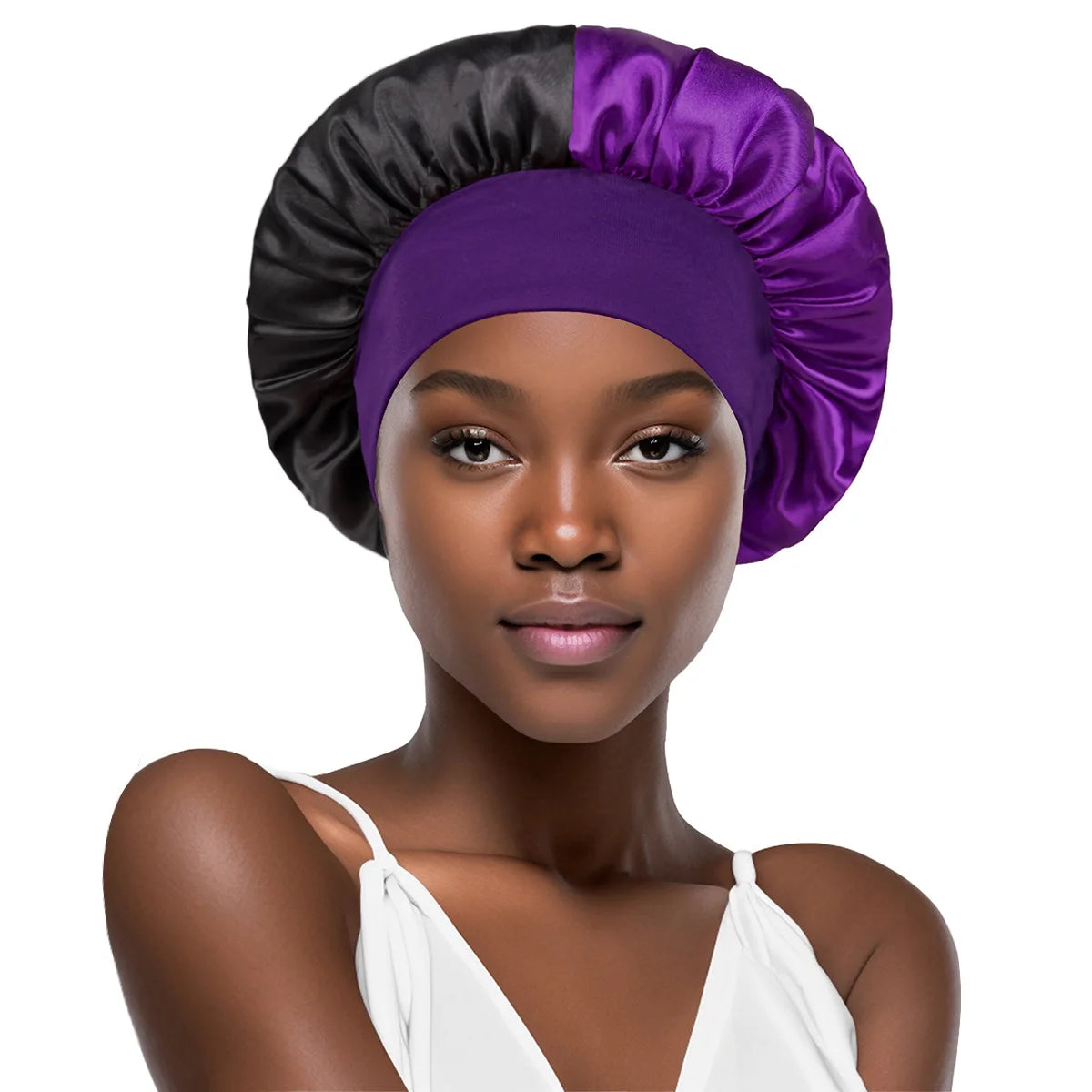 Women Wide Edge Satin Bonnet Sleeping Hat Double Colors Round Shower Caps Unisex Cap Apparel Accessories