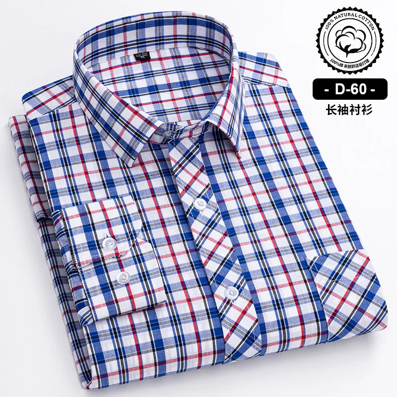 New Cotton Plaid Casual Shirts For Men Long Sleeve Fashion Print Checked Regular Fit Mens Plaid Shirts Dress Daily Clothing Soft