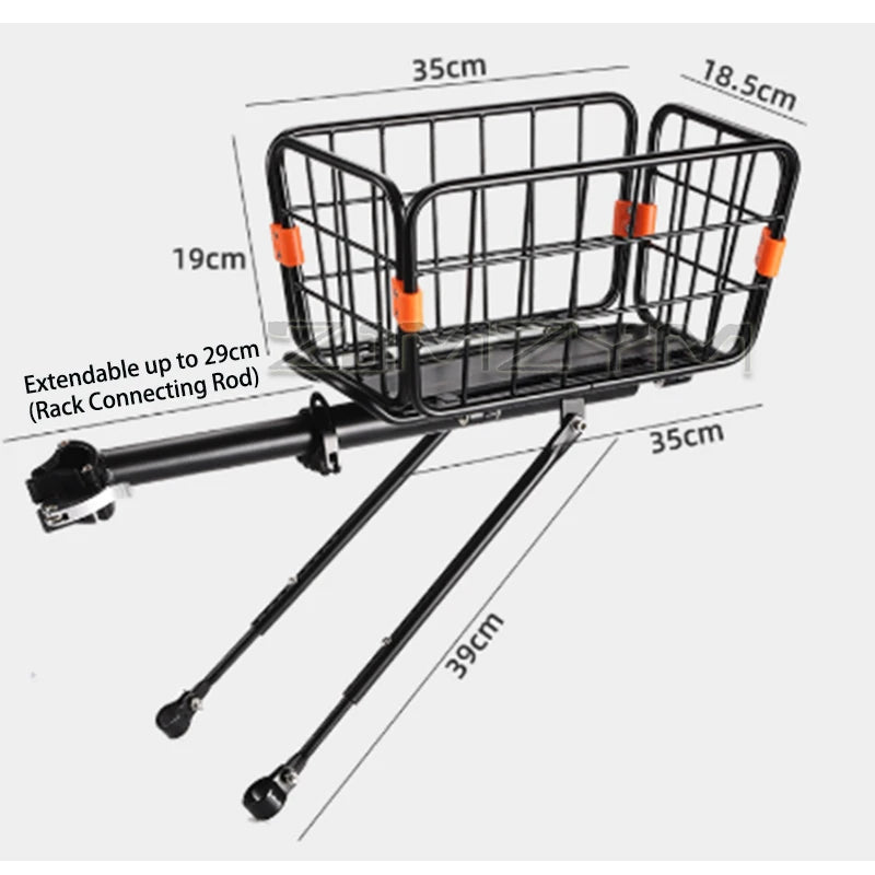 Black Aluminum Alloy Bicycle Cargo Carrier Bike Rear Rack with Removable Basket Quick Release Adjustable Luggage Rack 75kg Max