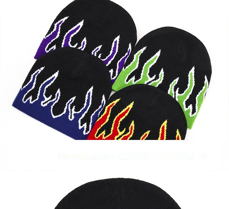 Autumn Winter Halloween Knitted Hat Men's Hip-hop Street Flame Pullover Bonnet Outdoor Riding Beanies Cap Wild Brimmed Hats