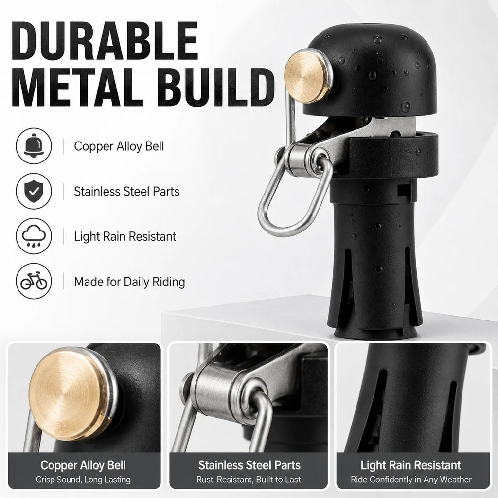 Hidden Road Bike Bell, 80dB Light-Touch Bell for Drop Handlebars, Compact Copper Alloy & Stainless Steel, Easy Install, Black