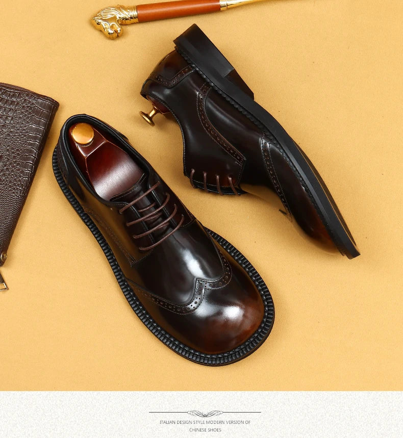 Big-headed leather shoes men's carved 2024 new wide-footed high-quality British limelight cowhide business casual men's shoes