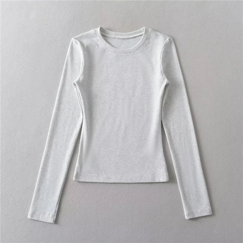 LUNDUNSHIJIA O-neck Long Sleeve T-shirts For Women 2025 New Spring Ladies Solid Cotton Slim Tee Shirts 10 Colors