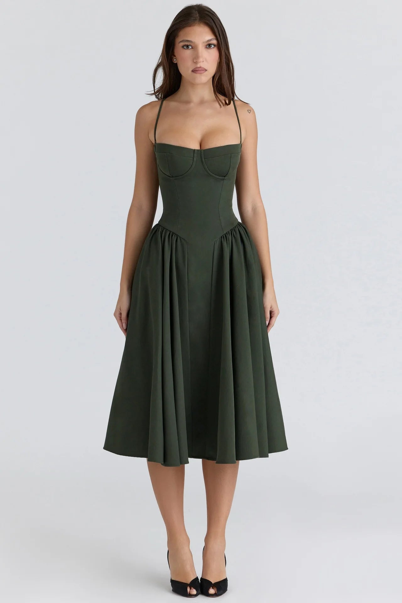 Vintage Floral Midi Dress Women's High Waist A-Line Sundress Green Dresses Summer Female 2025 Wedding Guest New White Evening