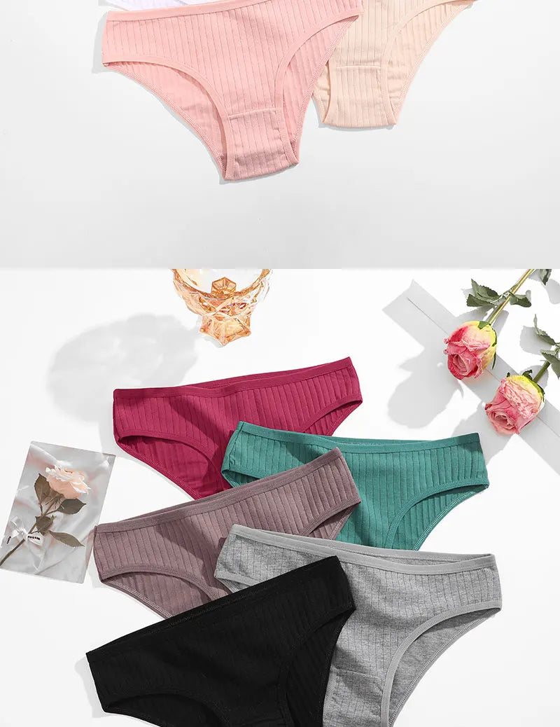 4PCS/SET Women's Cotton Panties Sexy Soft Striped Underpants Solid Color Briefs Female Comfortable Stretch Lingerie M-XL