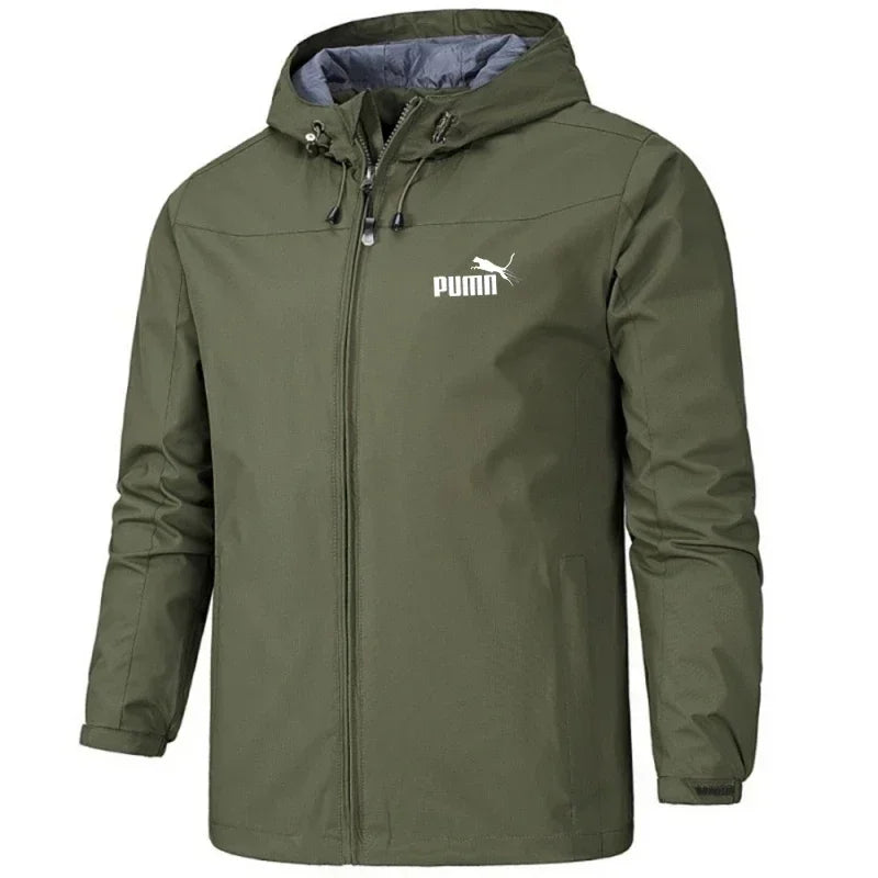 Men's hooded waterproof jacket, camping, outdoor, mountain climbing, windproof, lightweight, long-sleeved outdoor jacket. Suitab