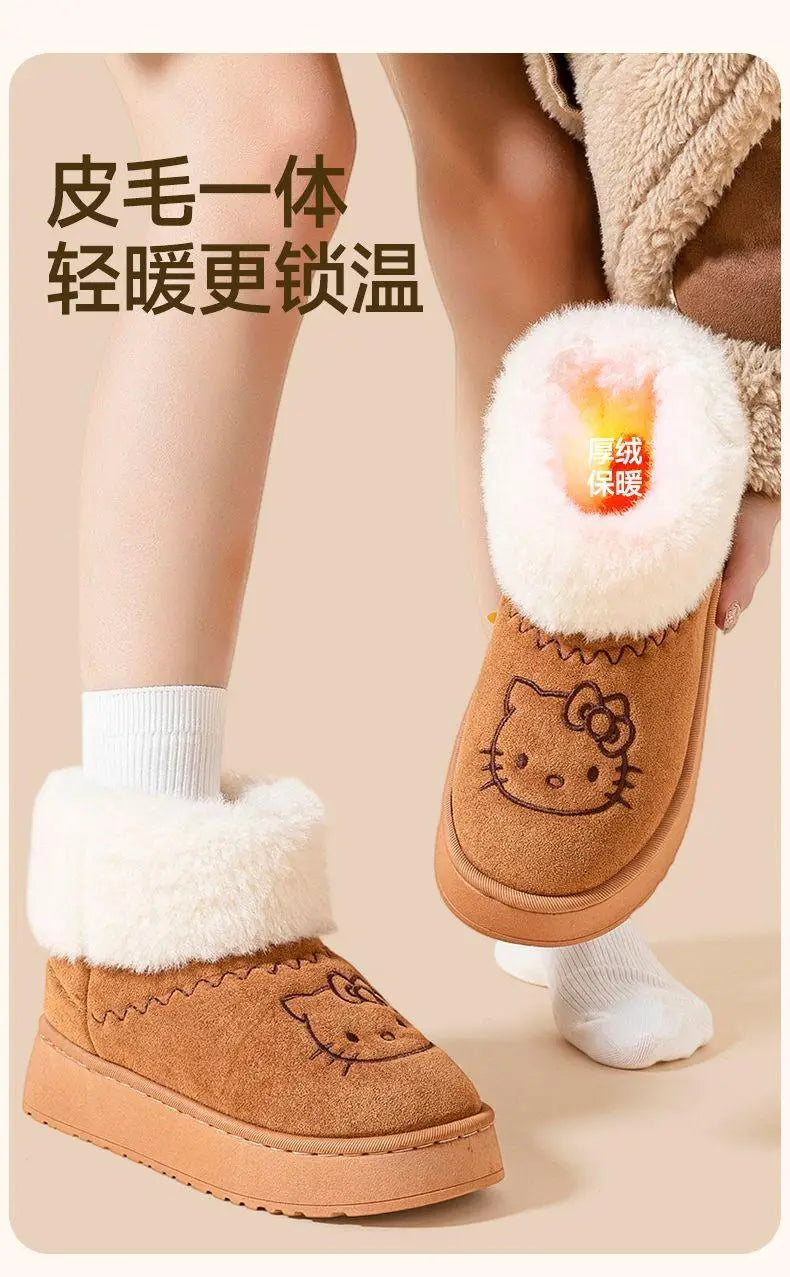 Sanrio Hello Kitty Winter Slippers Y2K Cute Cartoon Outdoor Sports Anti-Slip Slipper Casual Home Warm Shoes Universal Use Gift