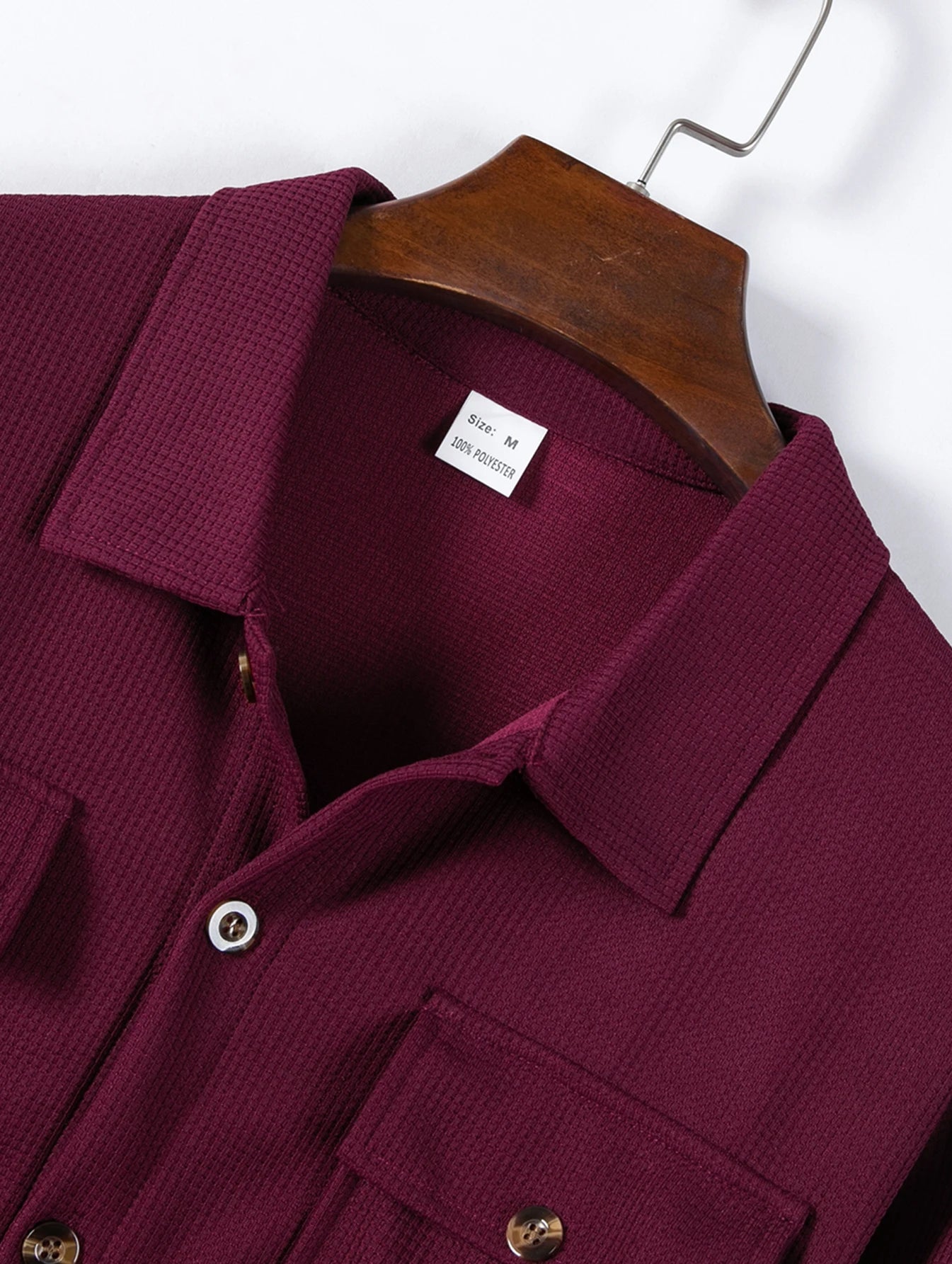Men's Waffle Knit Button Down Shirt - Casual Long Sleeve Turn Down Collar Chest Pocket Work Shirt