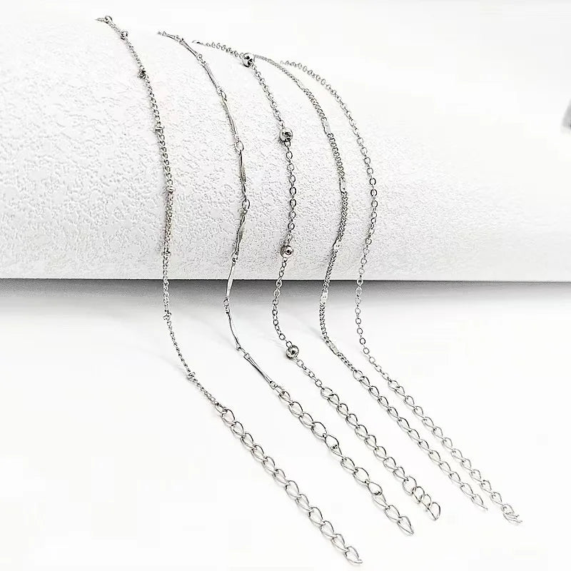 5 Pcs /set Silver plated Stainless Steel Anklet for women men Summer Beach Bracelet Accessories Jewelry Valentine's Day Gift