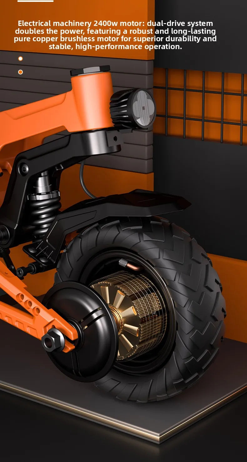 Dual-drive 2400W Shock-absorbing Off-road Scooter, Foldable High-speed High-power Electric Scooter