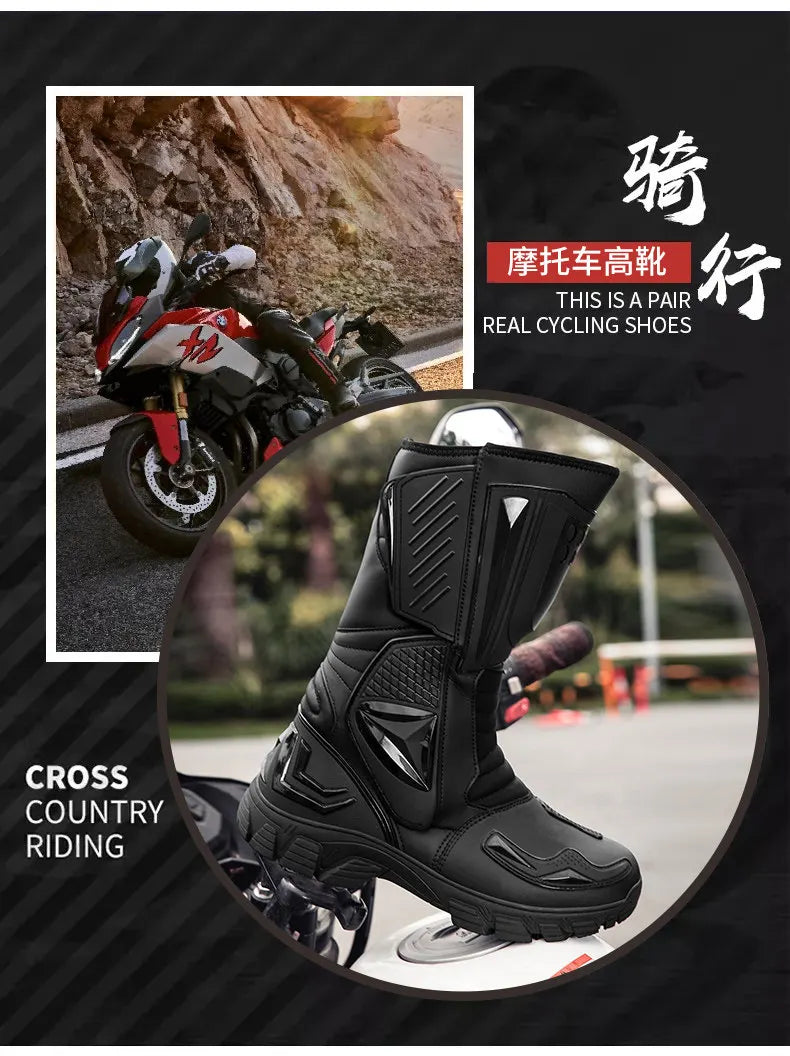 Moto Boots Motorcycle Breathable Off-road Men Women Leather Waterproof Pull Boots 47 Locomotive Equipment Summer Cycling Shoes