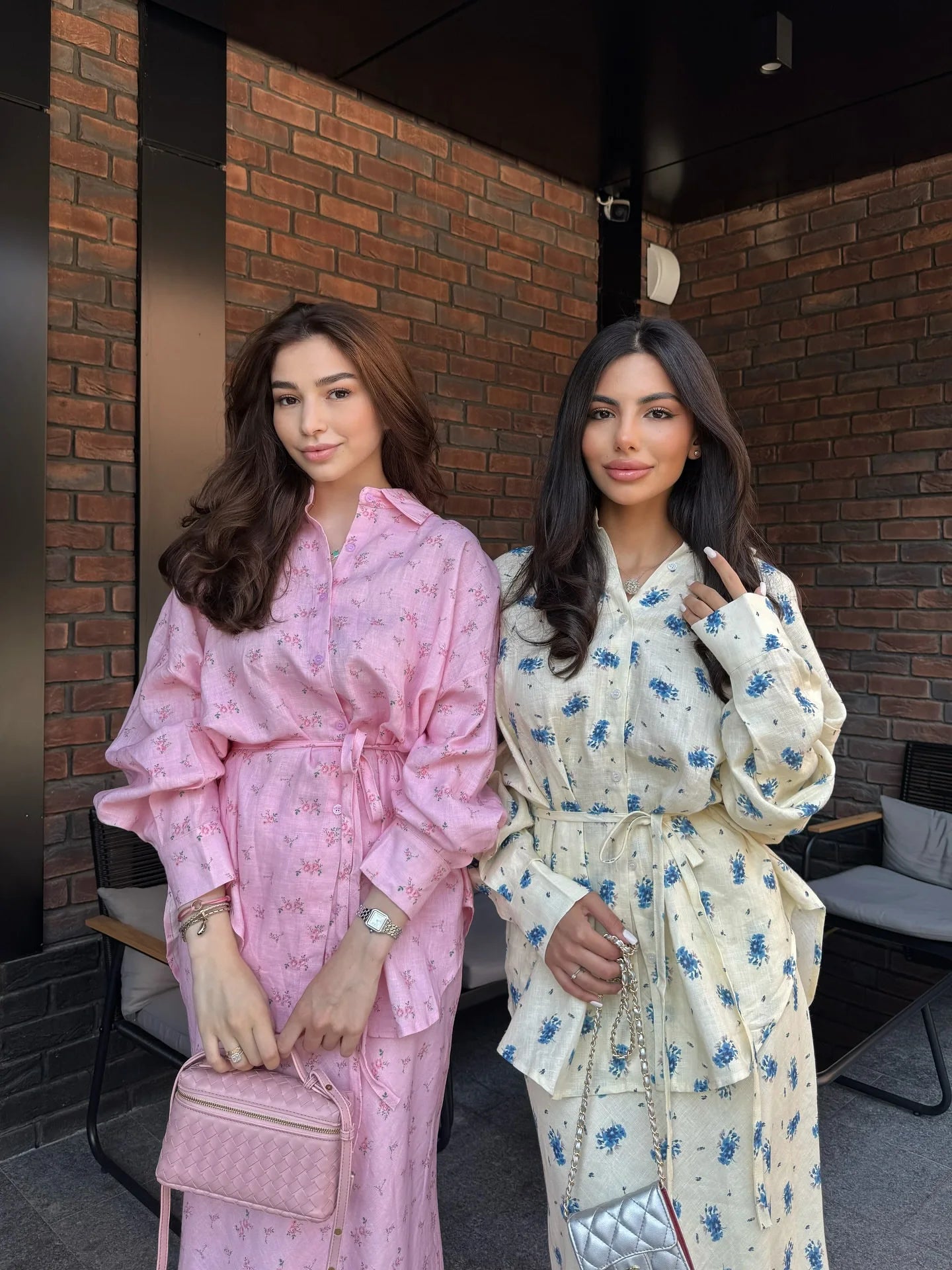 Women Two Piece Sets Skirt Set Floral Print Lantern Sleeve Turn Down Collar Shirt Long Skirts A Line Lace Up Y2k Elegant Work