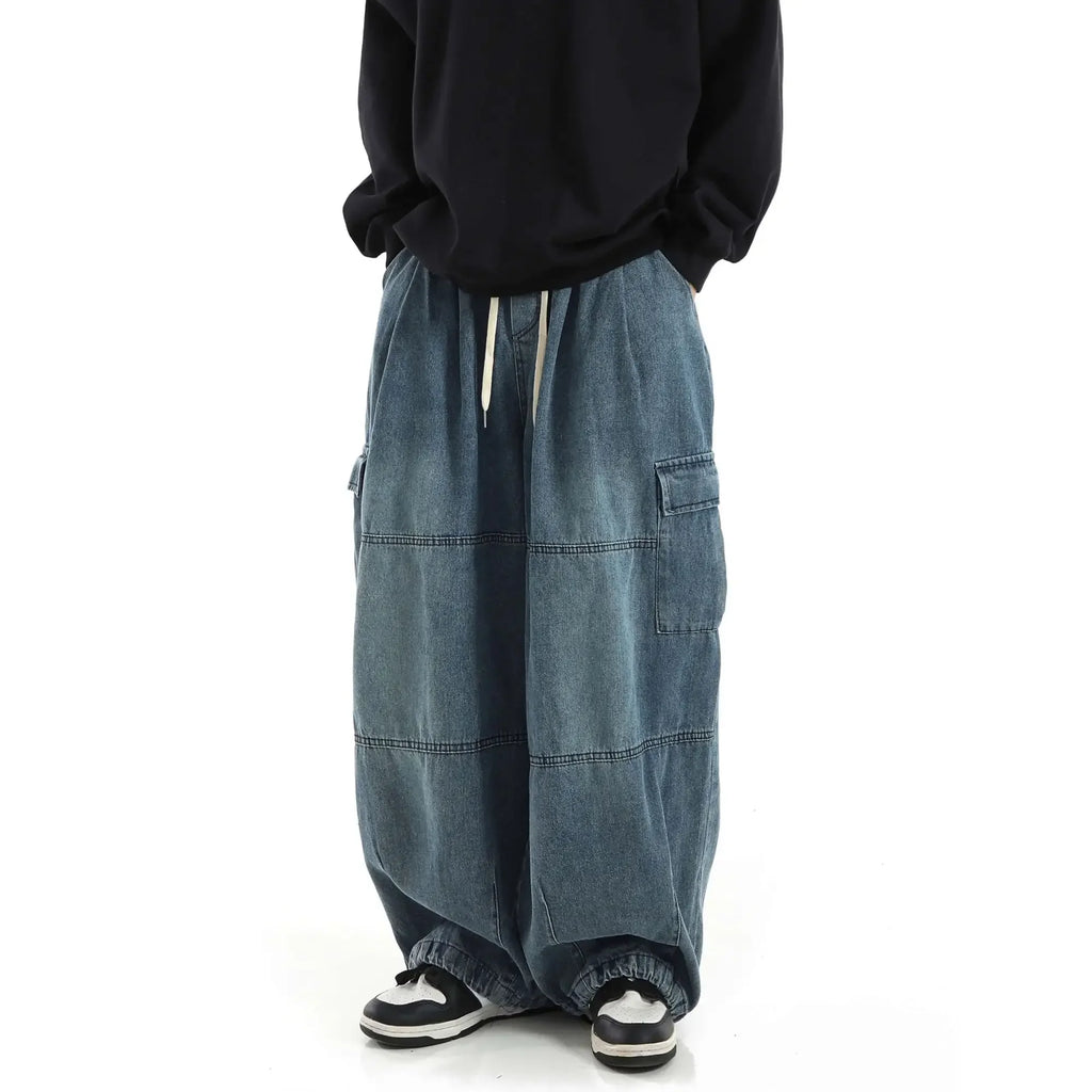 Y2k Black Baggy Cargo Jeans Trousers Men Streetwear Casual Hippie Jogging Wide Leg Oversize Long Male Denim Pants