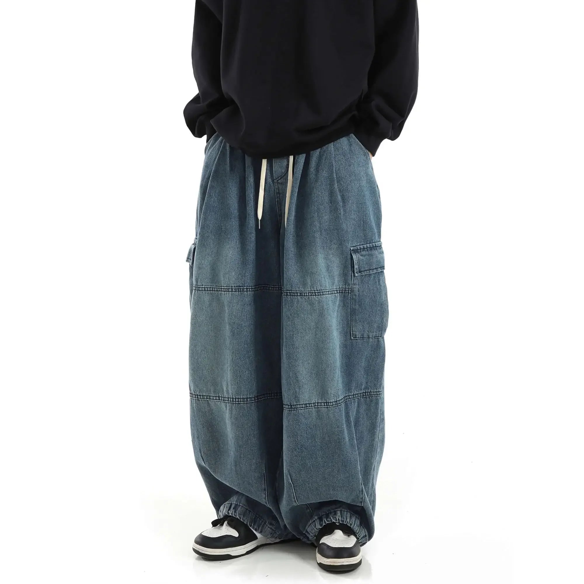 Y2k Black Baggy Cargo Jeans Trousers Men Streetwear Casual Hippie Jogging Wide Leg Oversize Long Male Denim Pants
