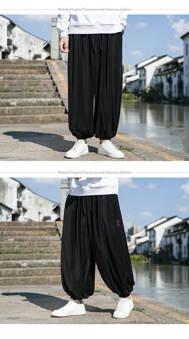 2024 Autumn Winter Men Polar Fleece Pants Men Velvet Retro Harem Pants Male Solid Color Wide Leg Pants Harajuku Jogging Trousers