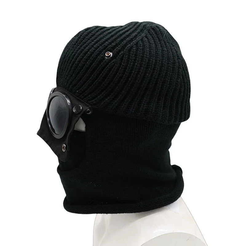 1 Pcs Trendy Autumn Winter Warm Caps Aviator Glasses Men Women Ear Protection Windproof Cycling Full Face Cover Warm Knitted Hat