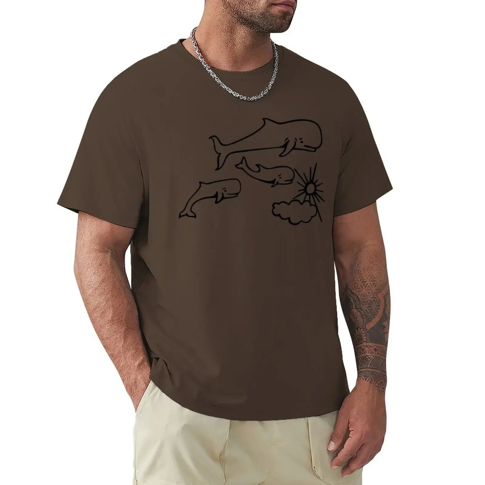 Whales and Sun Tattoo by Robe de Extremoduro T-Shirt vintage clothes plain customs design your own clothes for men heavyweight