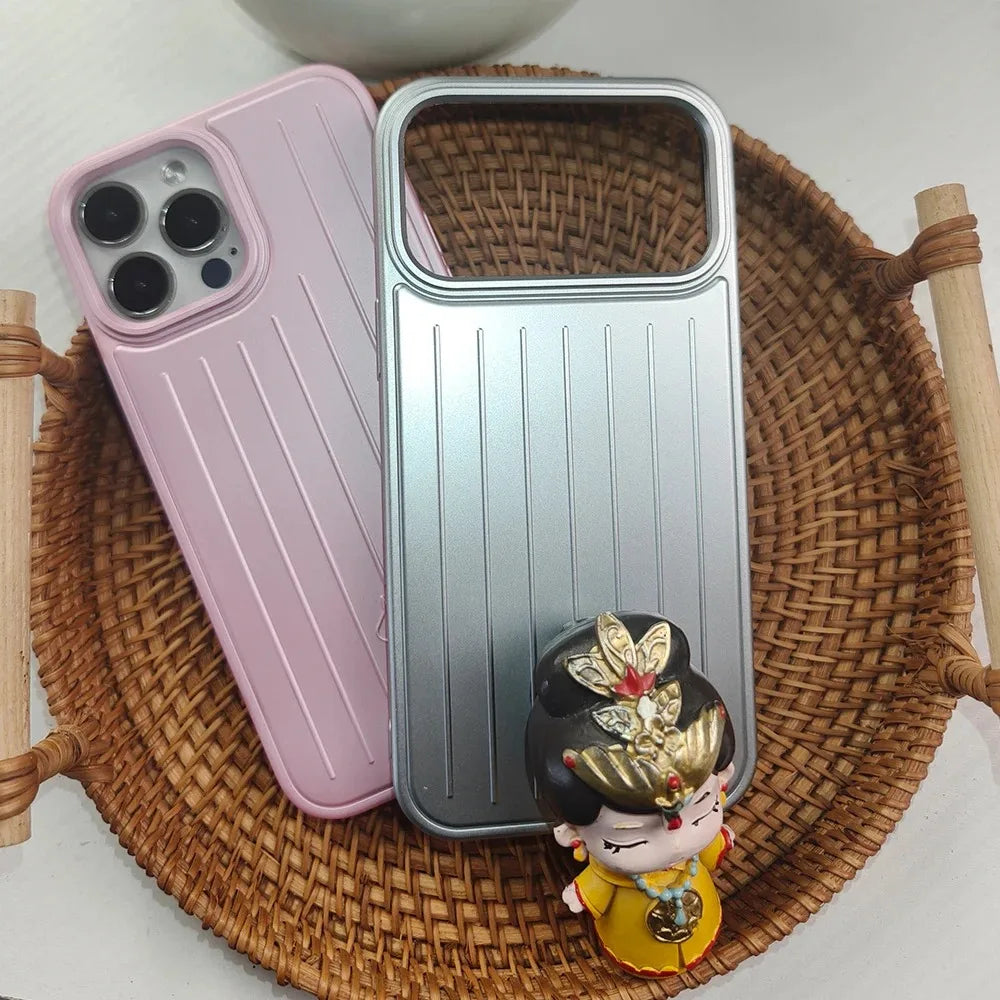 Ultra Luxury 3D striped pattern alloy back phone case for iPhone 17 16 15 14 Pro Max 13 panel with logo, comes with gift box