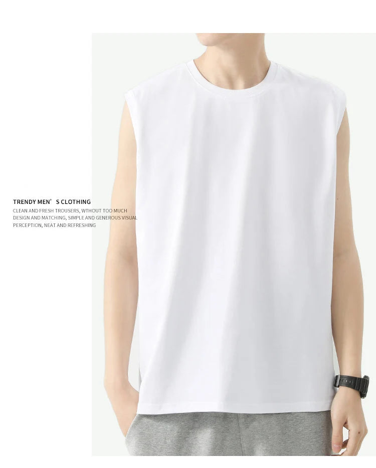 Summer Basic 100% Cotton Men Tank Tops Black White Gray