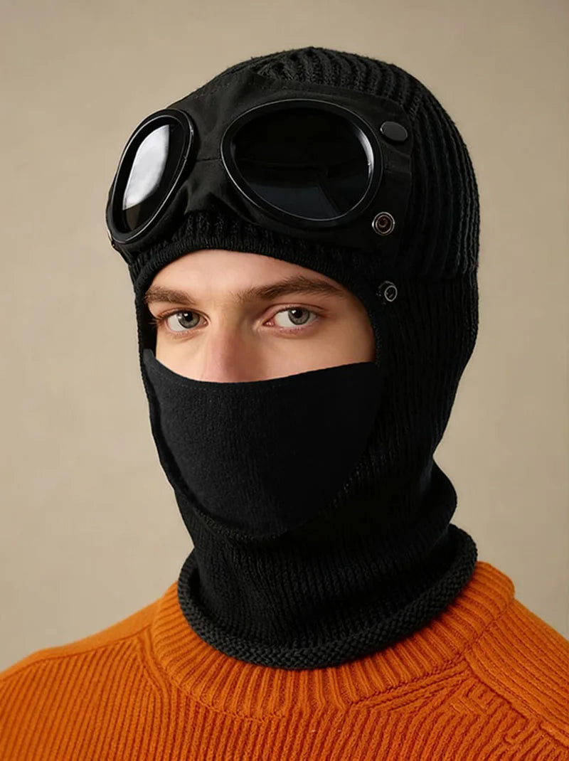1 Pcs Trendy Autumn Winter Warm Caps Aviator Glasses Men Women Ear Protection Windproof Cycling Full Face Cover Warm Knitted Hat