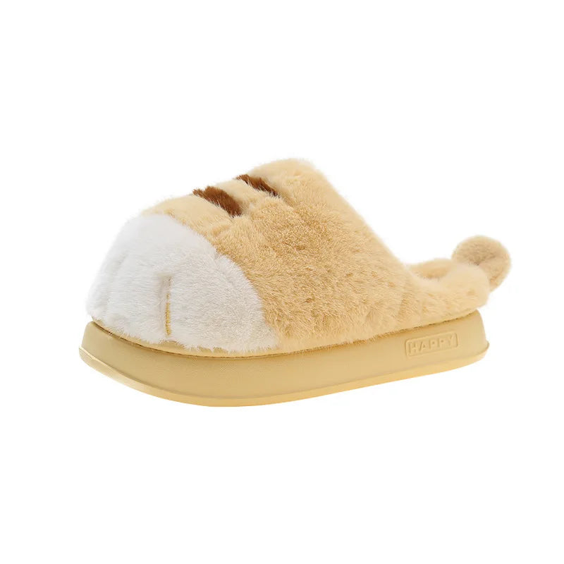 Newest cat paw feet slippers woman fluffy closed heel home shoes for women winter warm slip on animal claw slipper furry loafer