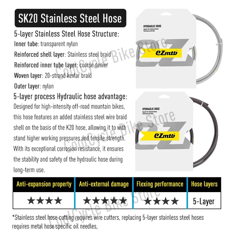 EZMTB Bike Hydraulic Brake Hose 4 Layer kevlar K20 K28 5-Layer Stainless Steel Cable for Shimano Magura Sram Avid Hope Adapters
