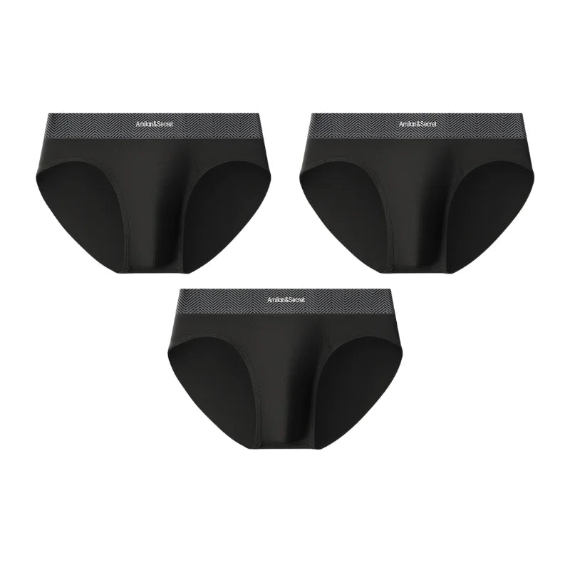 3Pcs Men’s Cotton Briefs No Fly Mid Waist U Convex Pouch Triangle Underpants Solid Color Breathable Summer Daily Underwear Male