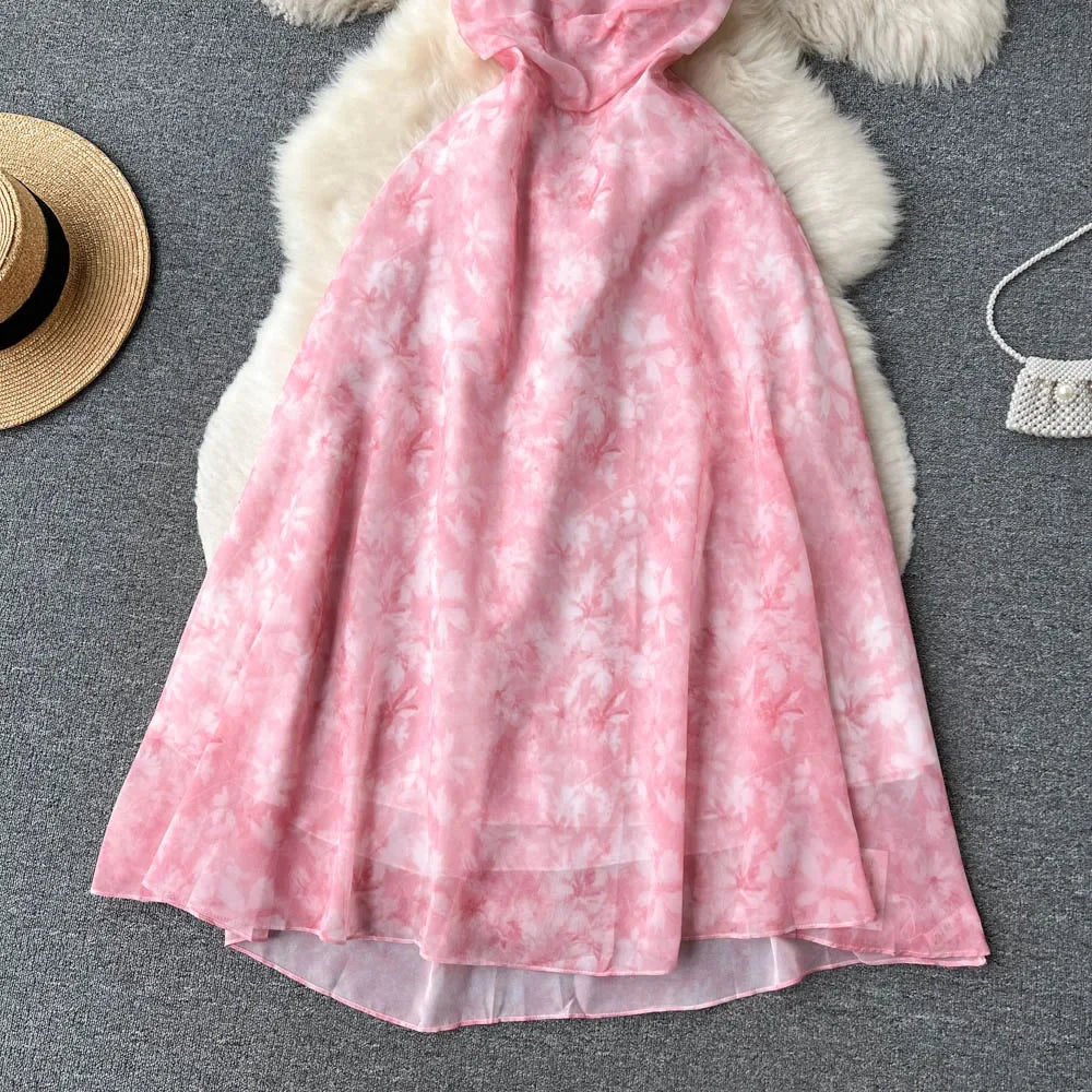 SINGREINY Women Floral Spaghetti Strap Dress Elastic Ruched Sexy Hollow Backless Party Dress Summer Boho Vacation Beach Sundress