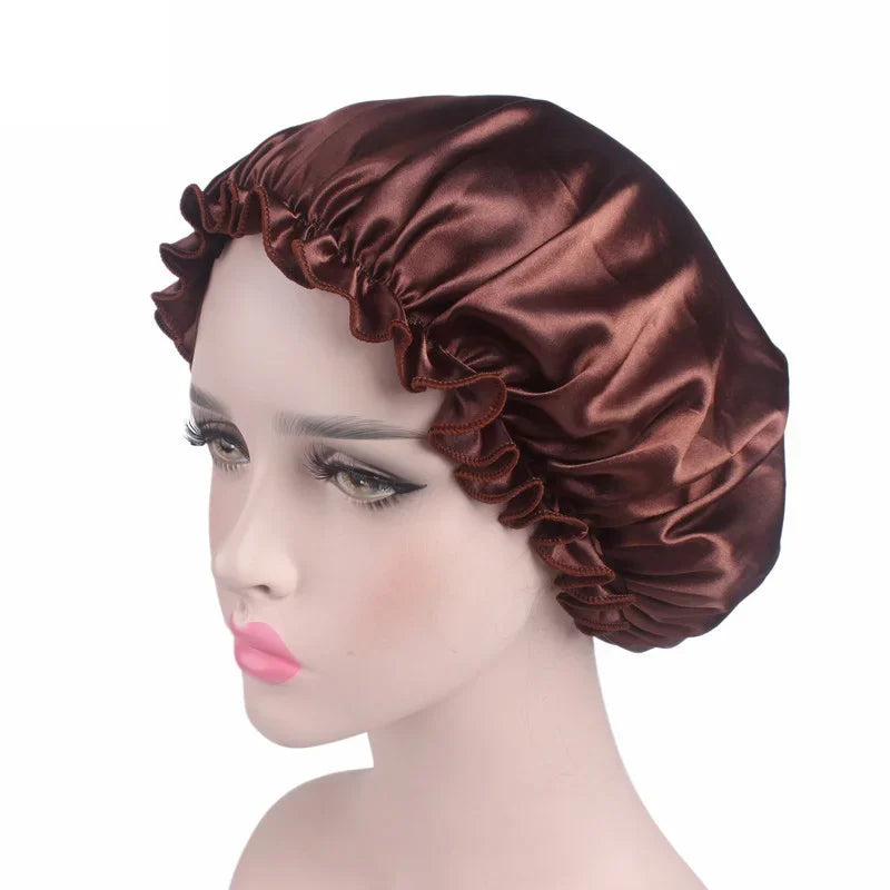 Hair Caps for Sleeping Women Bath Double Layer Headwear Cover Hat Curly New Satin Sleeping Hair Cap Skullies Beanies Accessories