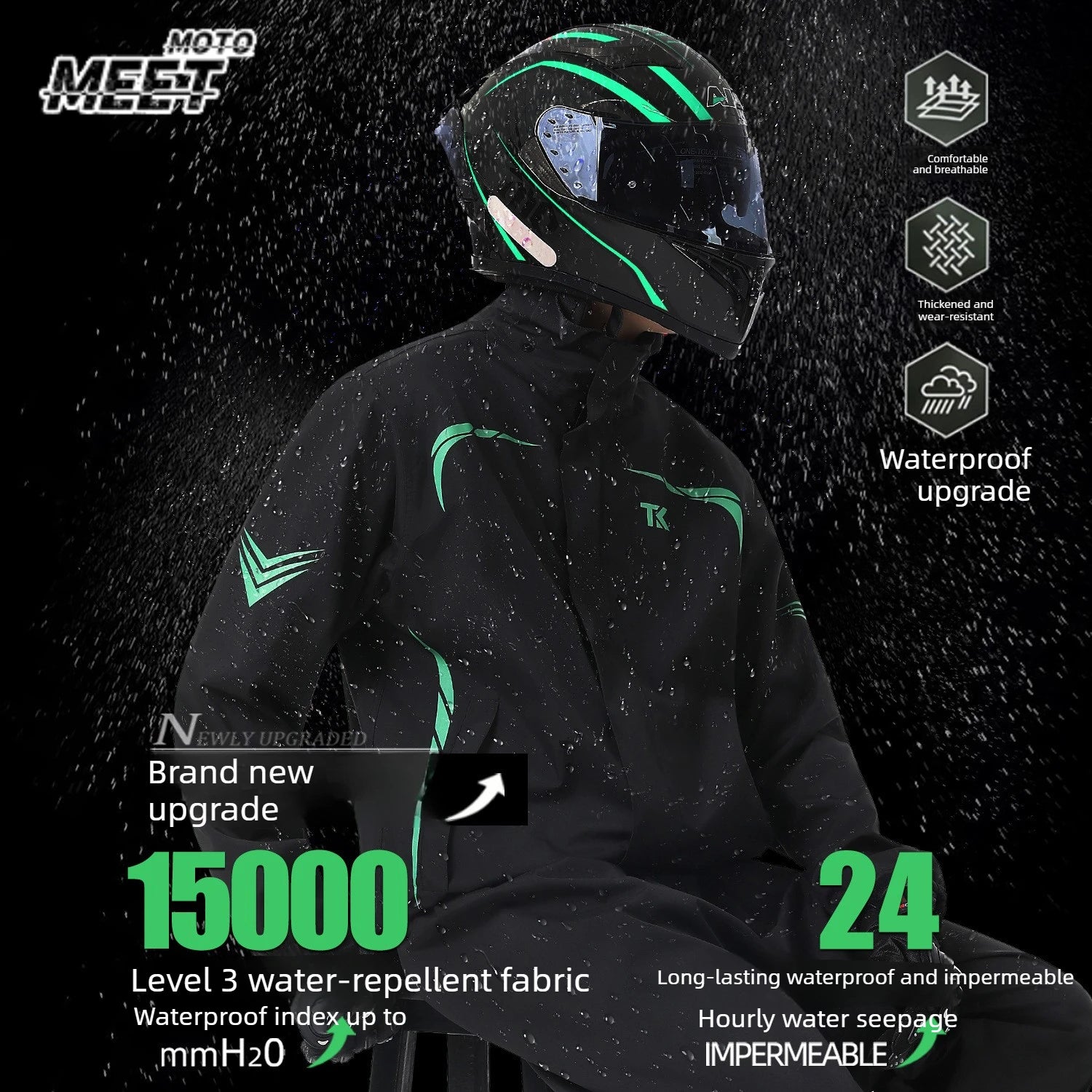 1 set Men's Motorcycle Riding Suit Raincoat Set Full Body Waterproof Outdoor Wear Adult Separate Delivery Rider Special Use