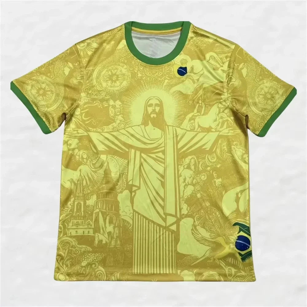 Summer Football Training Top Brazil Special Edition Jesus Black Grey Football Jersey Adult Children Outdoor Men Tshirts