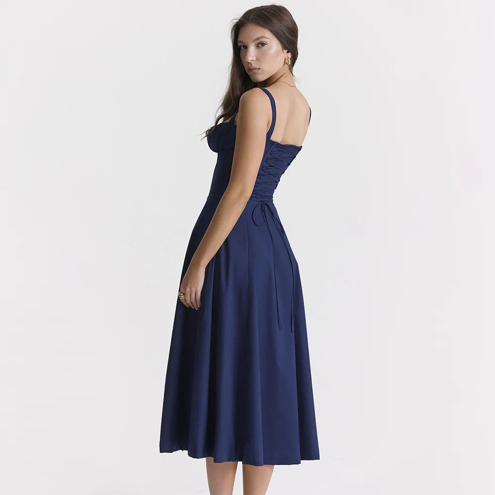 Elegant Long Dresses For Women 2025 Summer Sexy Sling Sleeveless Backless Bandage Party Dress Female Solid Color Maxi Vestidos