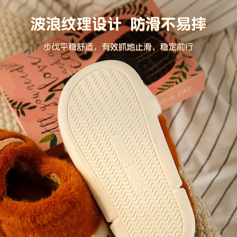 Newest cat paw feet slippers woman fluffy closed heel home shoes for women winter warm slip on animal claw slipper furry loafer