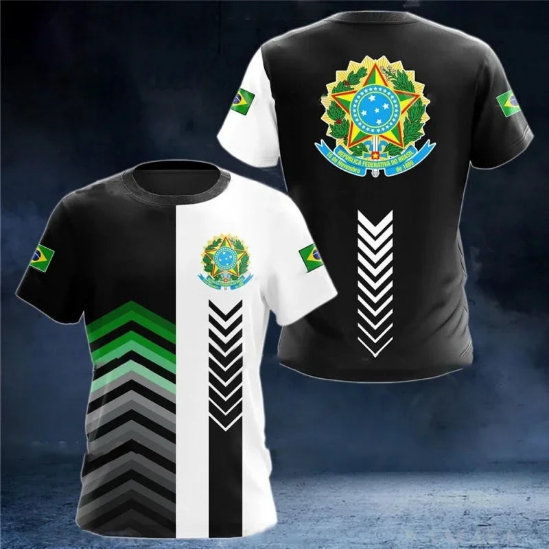 3D Printed Brazil Flag T Shirt Men Brazilian Football Pattern T-Shirts Summer Street Sports Round Neck Tops Short Sleeve Tees