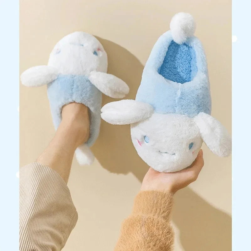 Sanrio Plush Slippers Women My Melody Kawaii Anime Cinnamoroll Cotton Shoes Flat Autumn Winter Keep Warm Non-Slip Cute Girl Gift