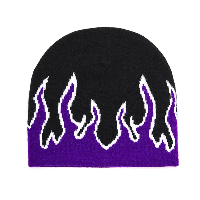 Autumn Winter Halloween Knitted Hat Men's Hip-hop Street Flame Pullover Bonnet Outdoor Riding Beanies Cap Wild Brimmed Hats