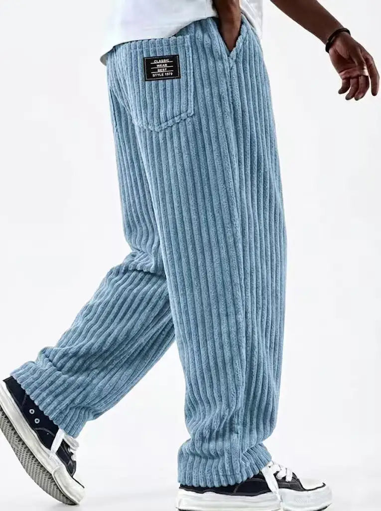 Retro Vertical Striped Men's Pants Corduroy Casual Pocket Trousers Loose Baggy Pants Straight Sweatpants Outdoor Streetwear