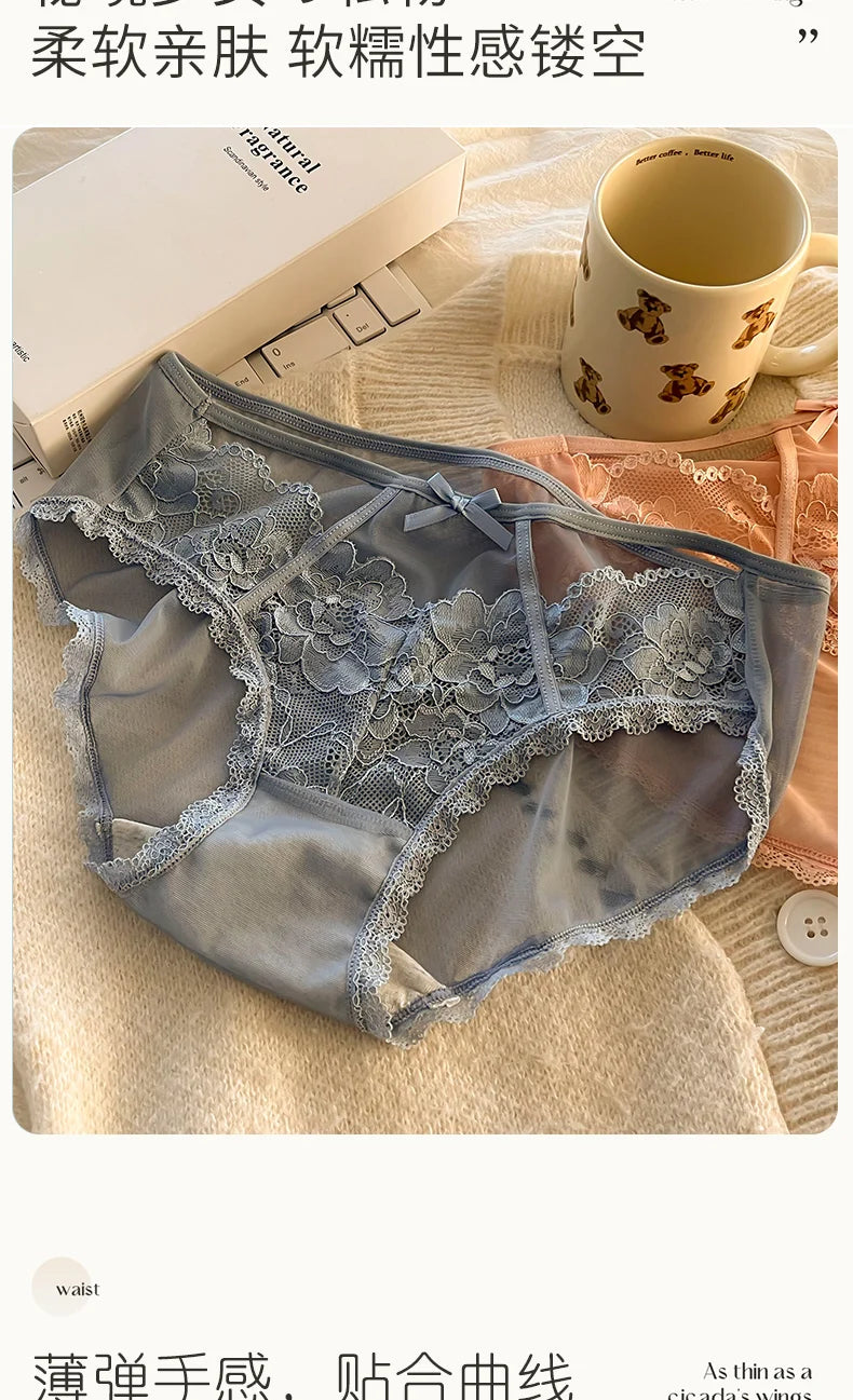 1Pcs Women's Underwear Panty black Sexy Lace Panties Girl Hollow Comfort Briefs Mid Waist Seamless Underpants Female Lingerie