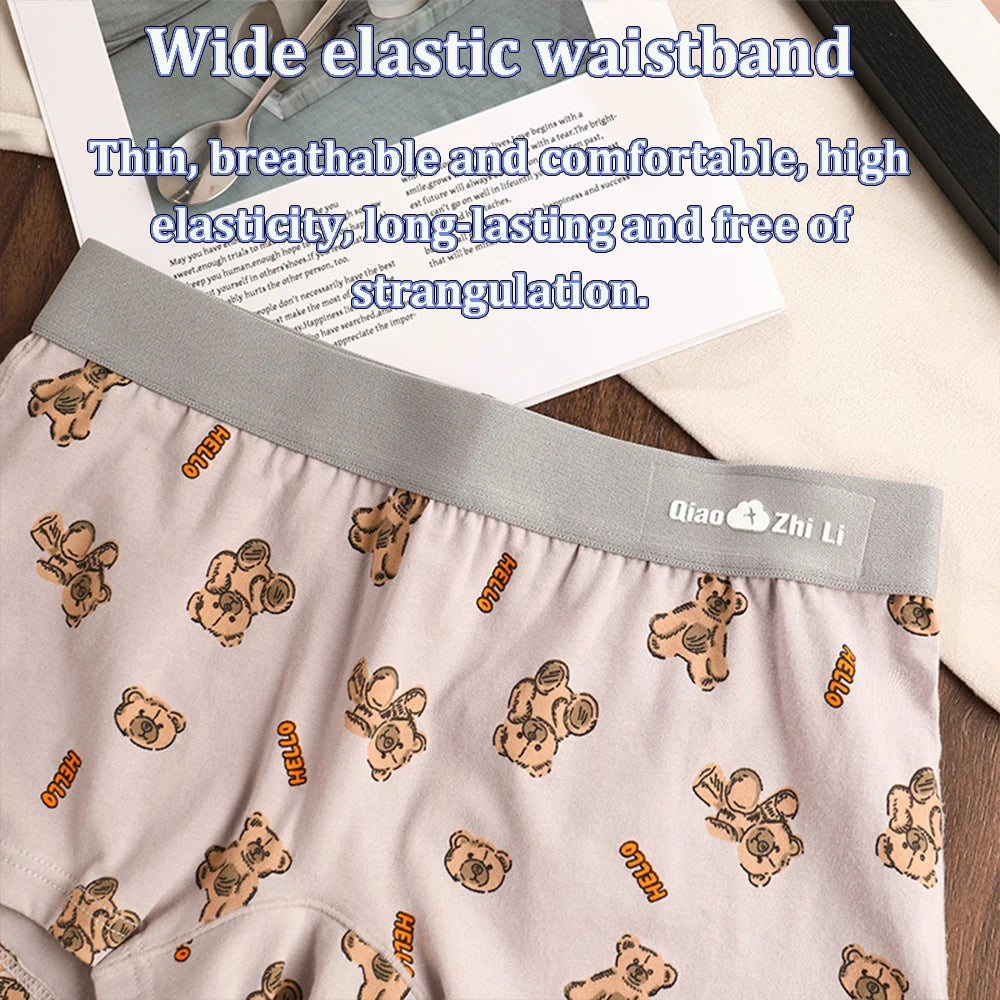 3PCS/Pack Autumn Winter Cotton Cute Bear Print Women's Panties Antibacterial Breathable Crotch Underwear Comfortable Soft Linger