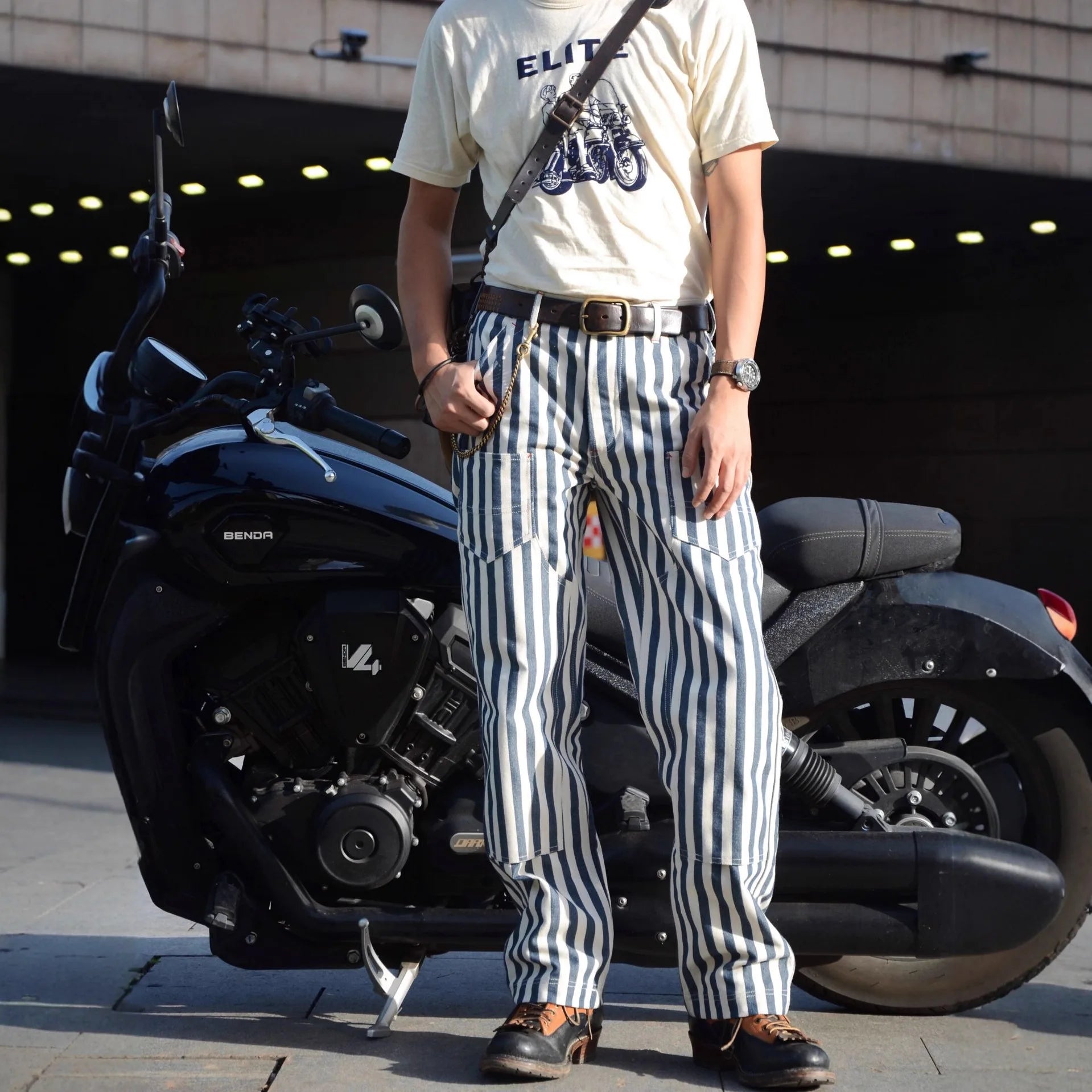 14oz Dense Thicken Heavyweight Striped Pants for Men Good Quality Winter Fall America Style Loose Casual Vintage Worker Trouser