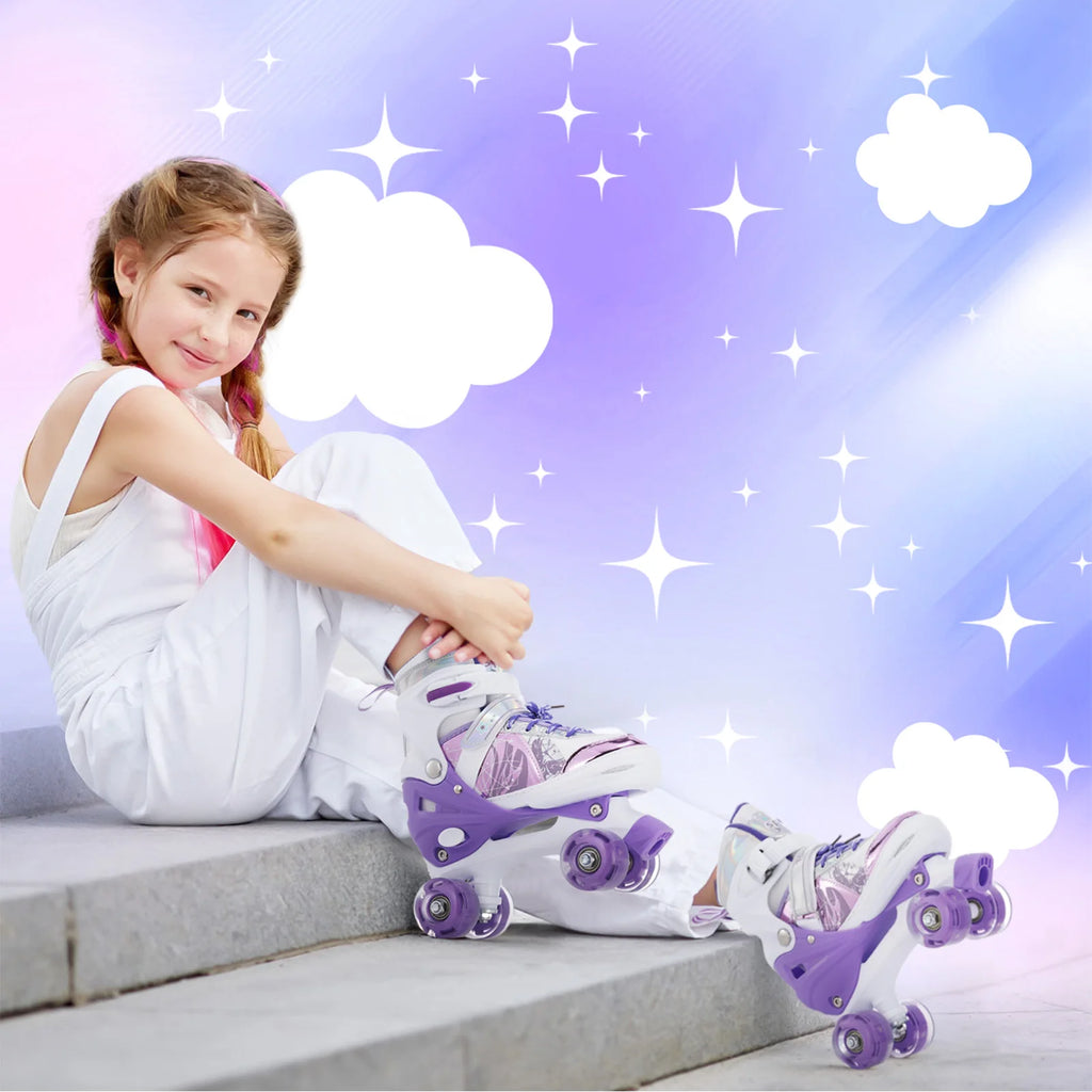 Boys Girls Kids Skates Children Roller Skates Skating Shoes PU Flashing 4 Wheels Roller Skates Sliding Adjustable Quad Sneakers