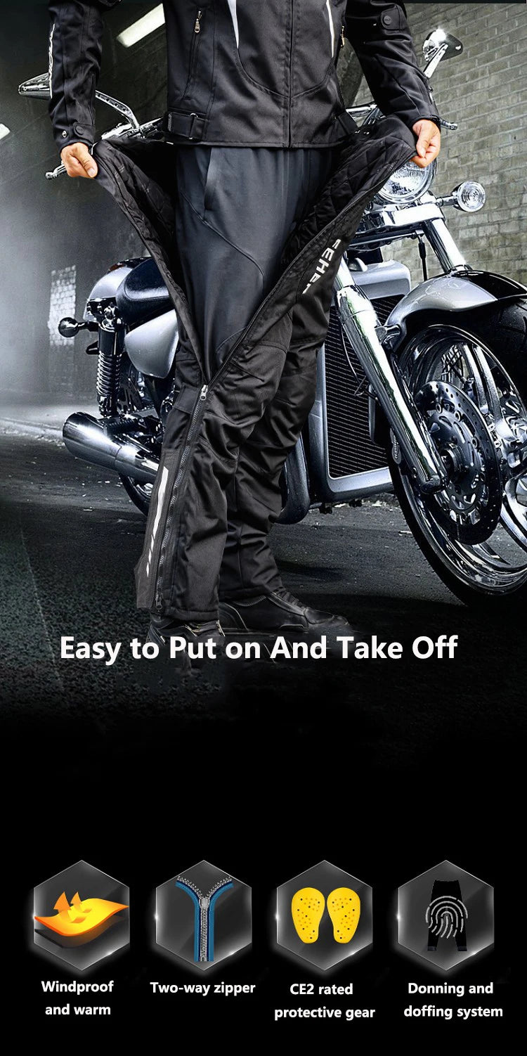 FEHER Motorcycle Pants Winter Waterproof Quick-release Thermal Motorbike Trousers Unisex Built-in Removable CE Protective Gear