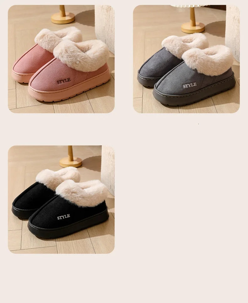 New Platform Snow Boots for Women's Home Thick Warm Wool Shoes Women's Outdoor Anti-Slip Fur Velvet Ankle Short Boots Shoes