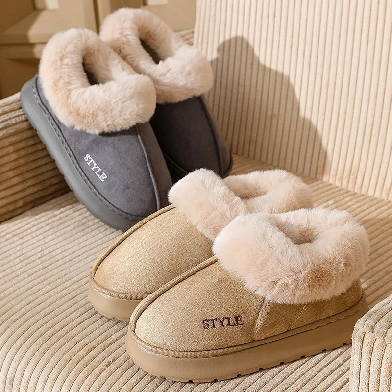 New Platform Snow Boots for Women's Home Thick Warm Wool Shoes Women's Outdoor Anti-Slip Fur Velvet Ankle Short Boots Shoes