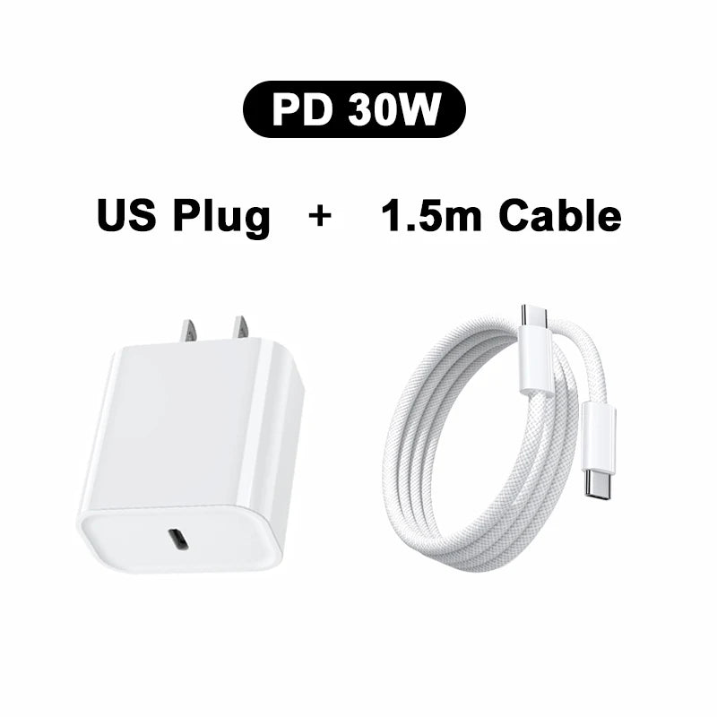 PD 30W Fast Charger Power Adapter For iPhone 17 Pro Max USB Type C To C Fast Charging Cable For iPhone Air 16e 15 Quick Charging