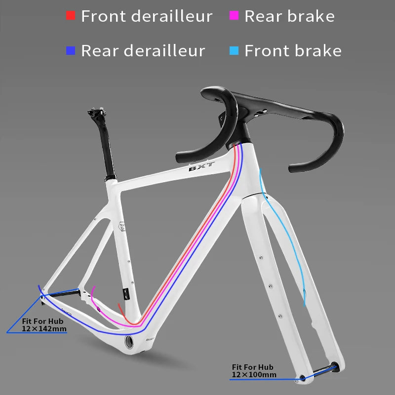 BXT Disc Brake Carbon Gravel Bike Frame 700C/27.5er Max Use 47C/2.1 Tire Carbon Gravel Bicycle Frame Thru Axle Carbon MTB Frame